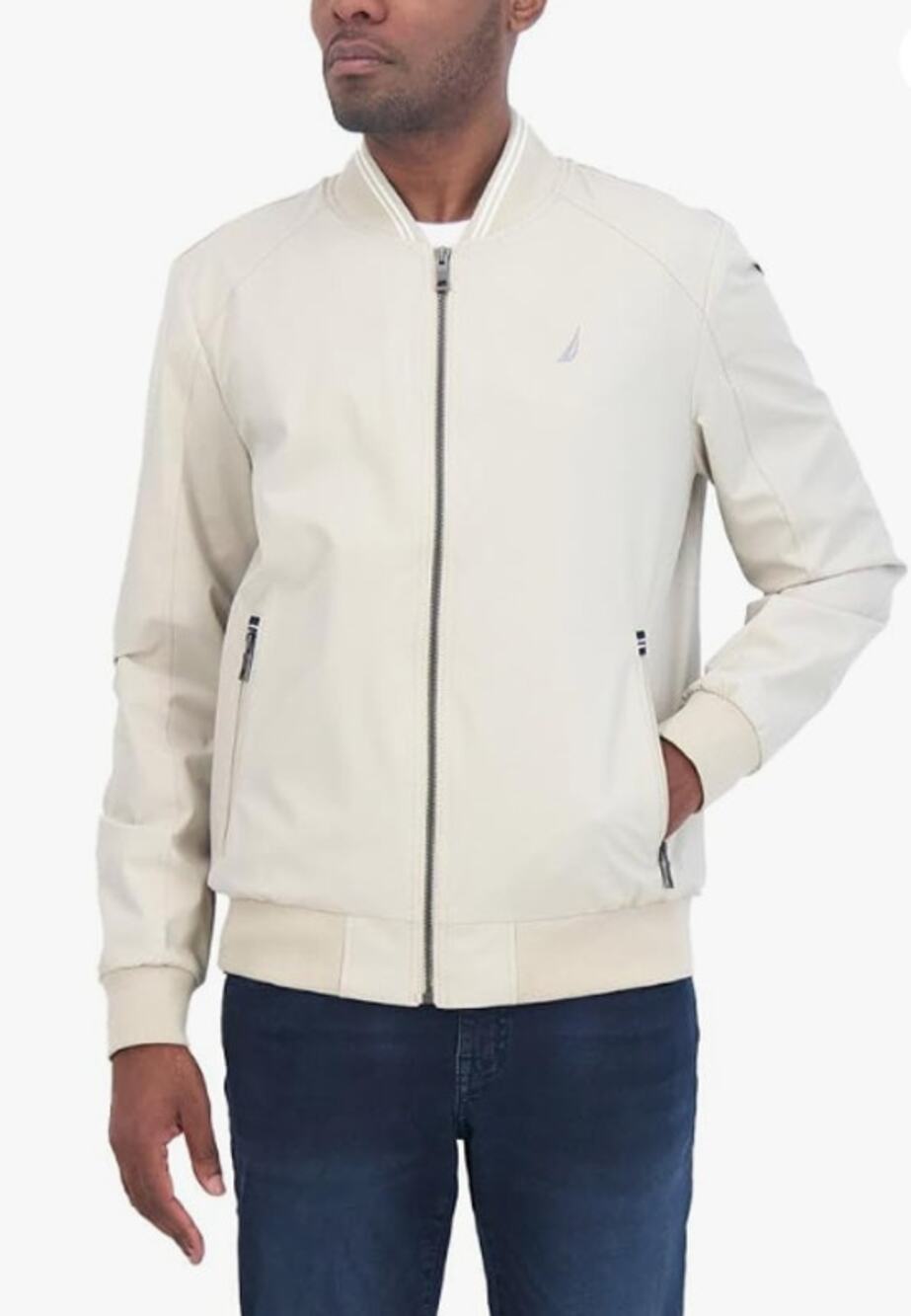 Nautica Men's Lightweight Water-Resistant Full Zip Bomber Jacket Size S Cream